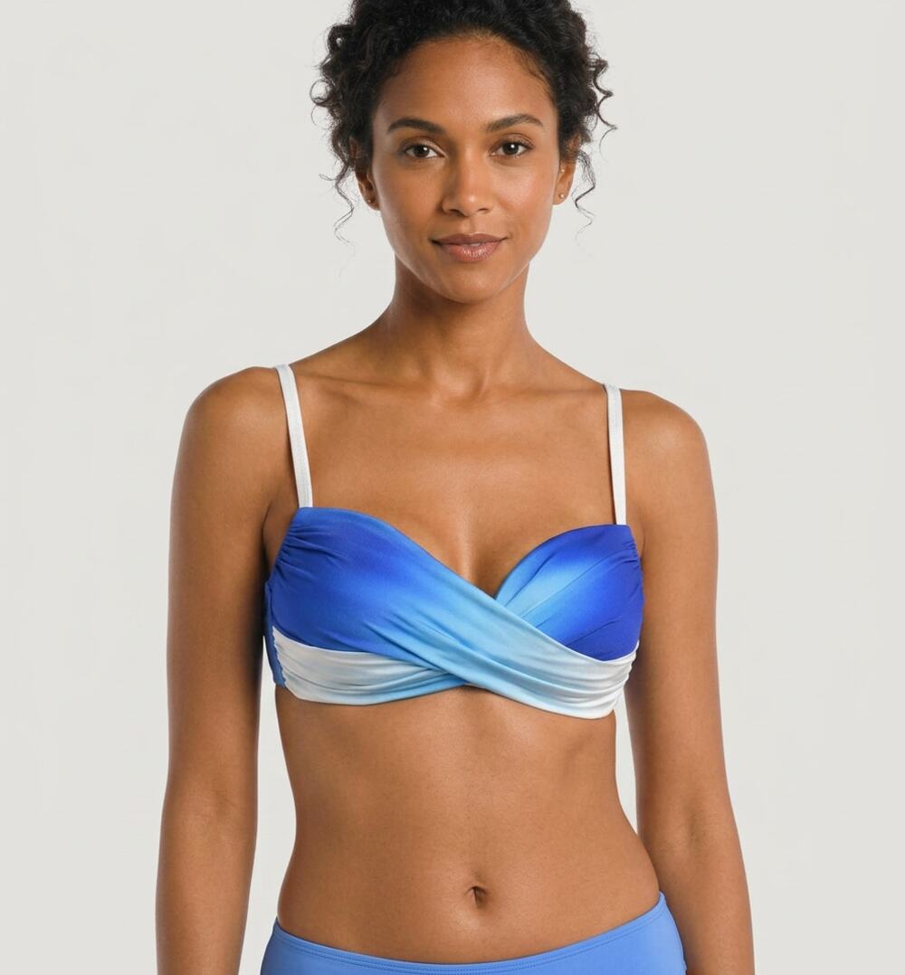 NWT La Blanca Over The Shoulder Wrap Bikini Top, Ocean Oasis Sapphire Size 4